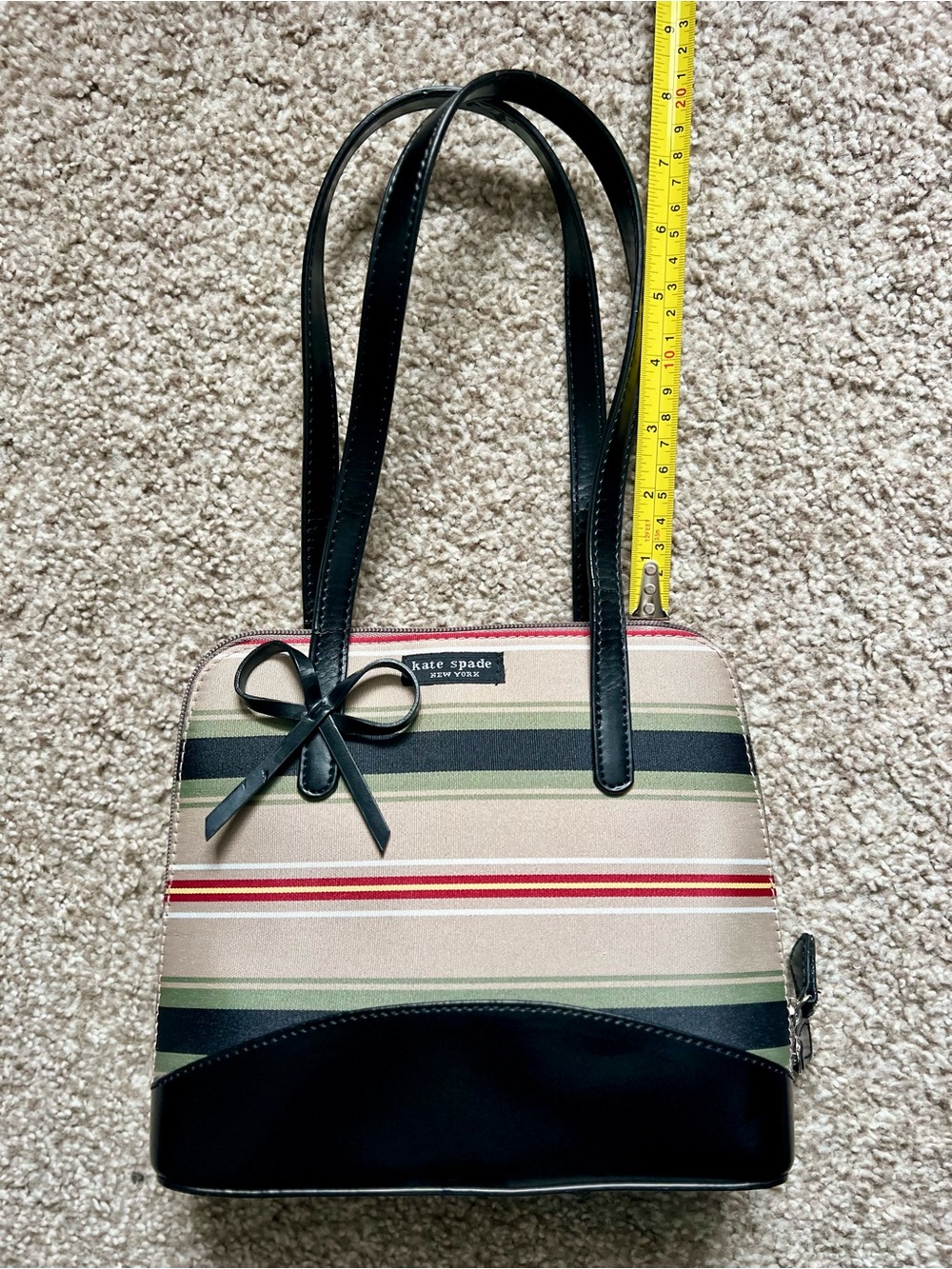kate spade Vintage Striped Bow Shoulder Bag in Beige, Black and Green - Picture 6 of 11